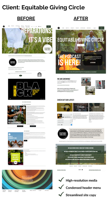 Before & After of Client Site Design Update. Click to Enlarge.